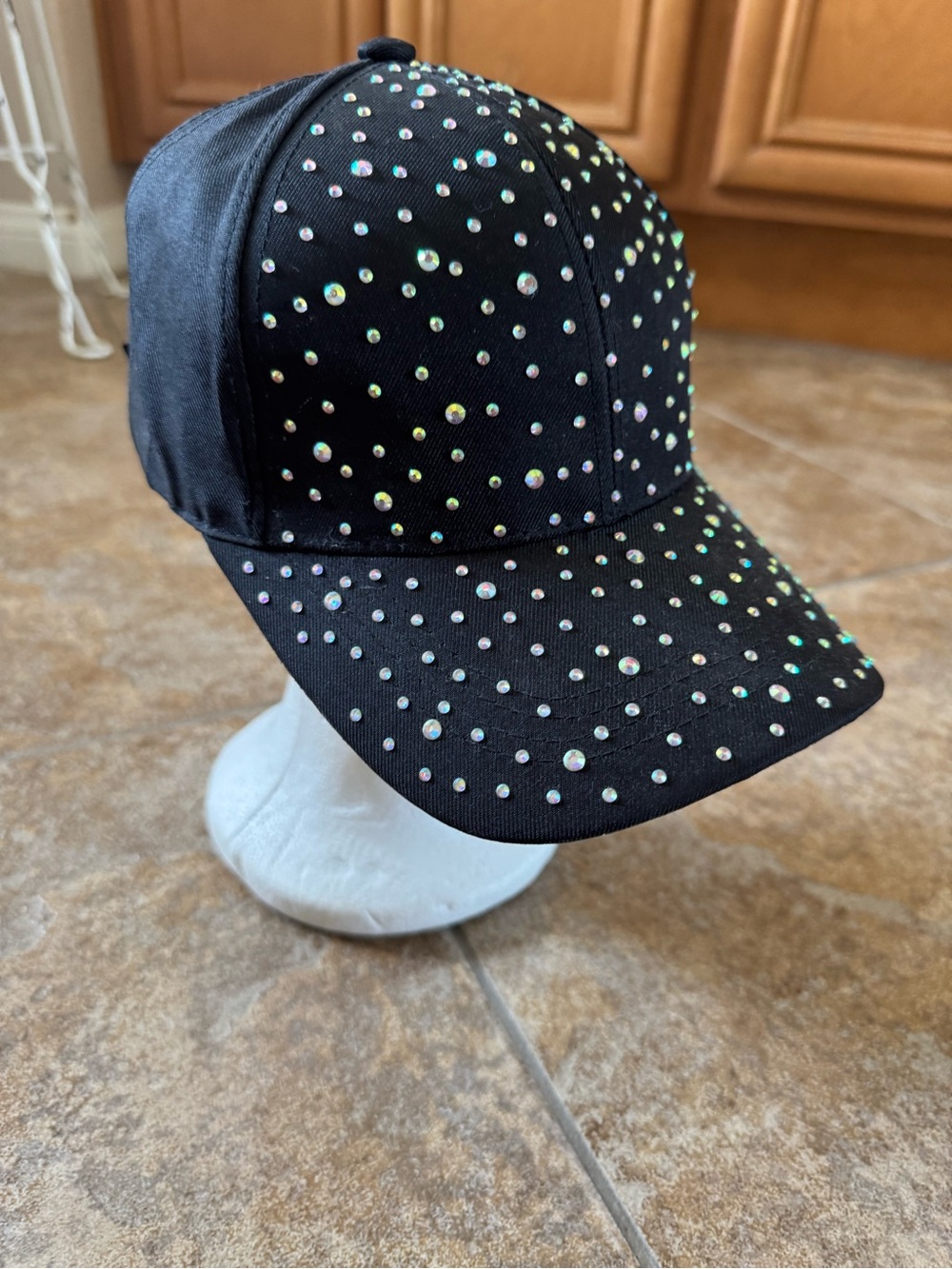 Black Rhinestone Baseball Cap - Picture 3 of 4